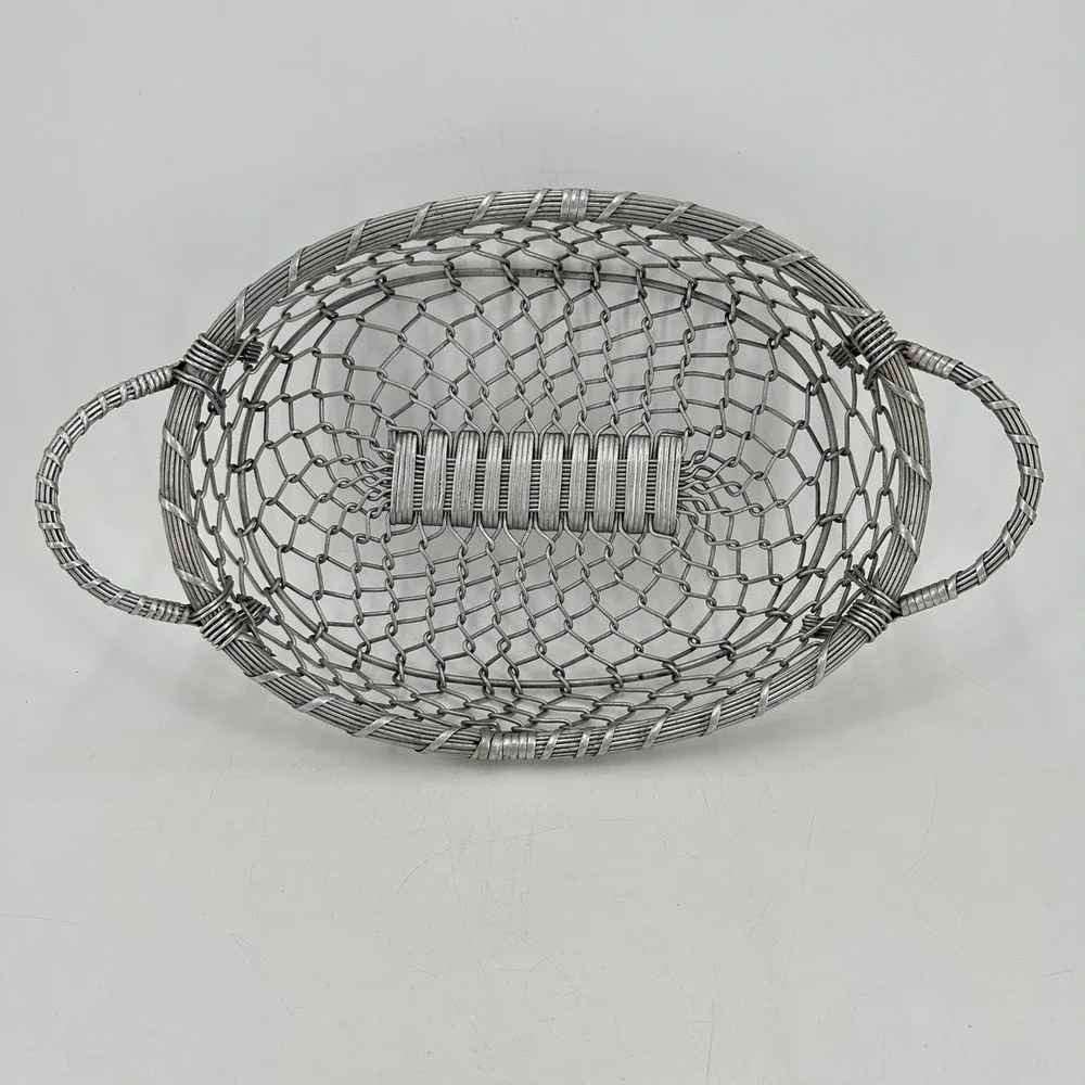 Vintage Style Oval Metal Wire Mesh Basket with Handles Silver Industrial Decor